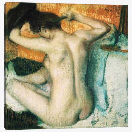 Woman Combing Her Hair Canvas Print #EDG2} by Edgar Degas Canvas Wall Art