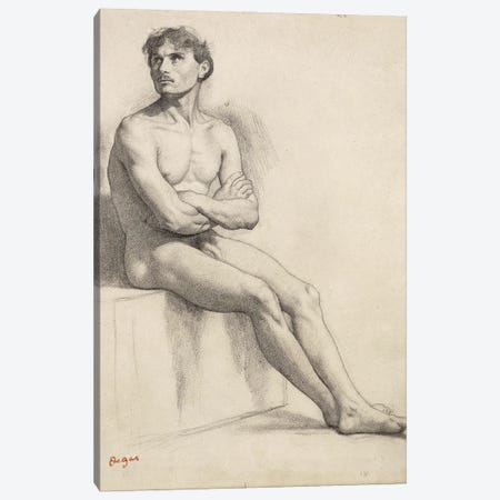 Man Sitting, Nude Study, 1858  Canvas Print #EDG46} by Edgar Degas Canvas Art