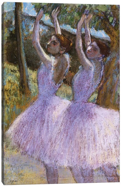 PD.2-1979 Dancers in violet dresses, arms raised, c.1900  Canvas Art Print - Edgar Degas