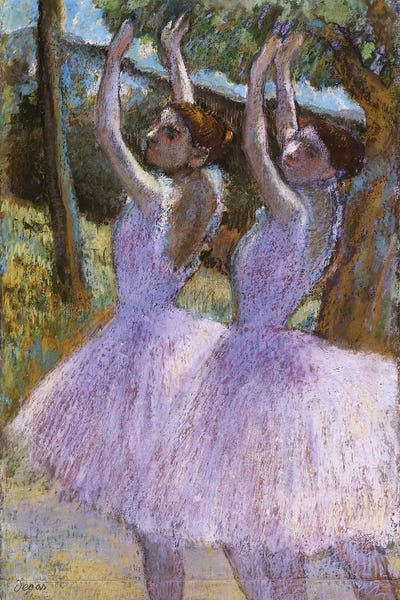Edgar Degas: PD.2-1979 Dancers in violet dresses, arms raised, c.1900  by Edgar Degas