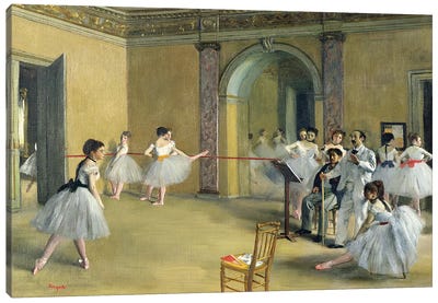 The Dance Foyer at the Opera on the rue Le Peletier, 1872  Canvas Art Print - Edgar Degas