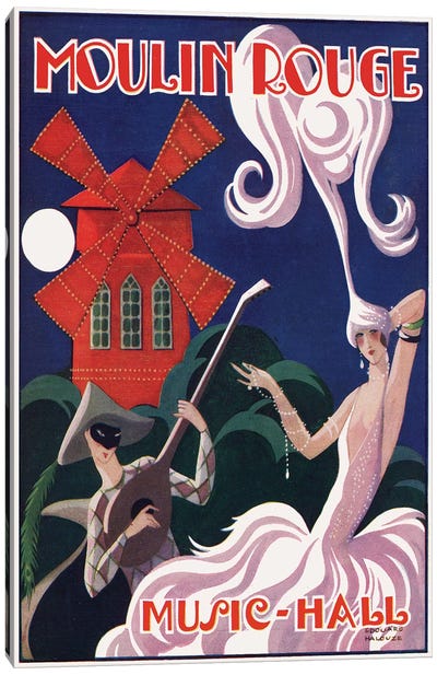 Moulin Rouge Music-Hall Advertisement, 1920s Canvas Art Print - Paris Typography