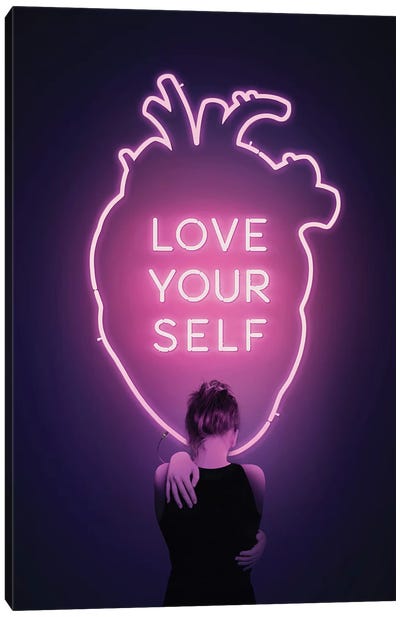Love Yourself Canvas Art Print - Neon Typography