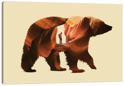 One With Nature Canvas Art Print - Brown Bear Art