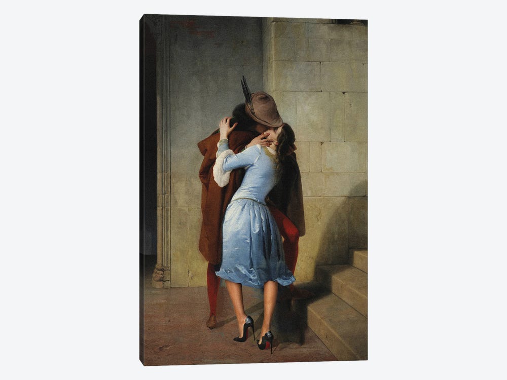 A Heeled Kiss by Artelele 1-piece Canvas Art Print