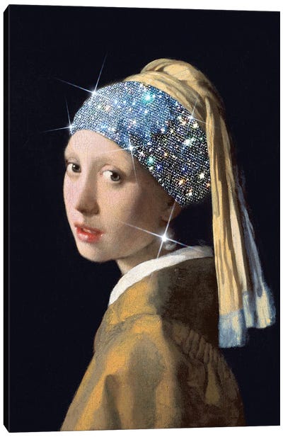 The Girl With Glitter Canvas Art Print - Girl with a Pearl Earring Reimagined