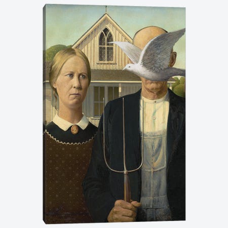 An American Couple And A Bird Canvas Print #EEE42} by Artelele Canvas Artwork