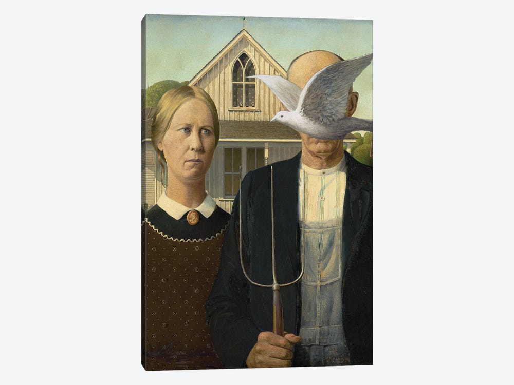 An American Couple And A Bird by Artelele 1-piece Canvas Wall Art