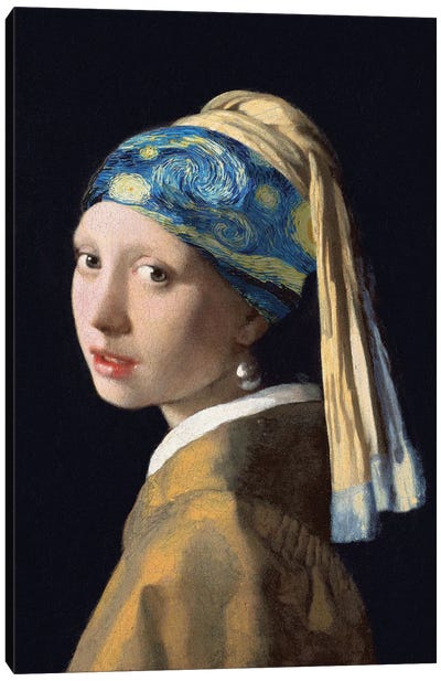 Starry Girl Canvas Art Print - Girl with a Pearl Earring Reimagined
