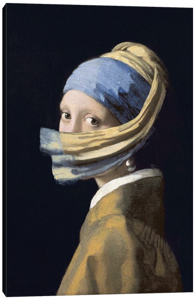 It's Getting Windy Canvas Art Print - Girl with a Pearl Earring Reimagined