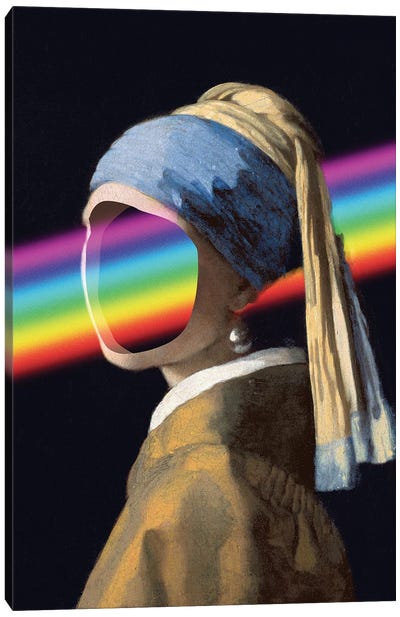 Girl With A Rainbow Canvas Art Print - Girl with a Pearl Earring Reimagined