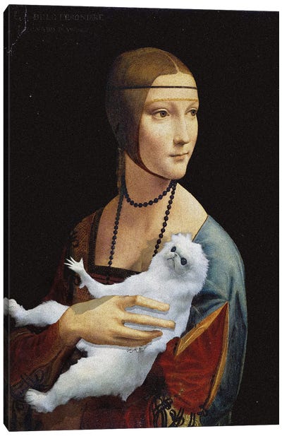 Lady With A Monk Canvas Art Print - Lady with An Ermine Reimagined