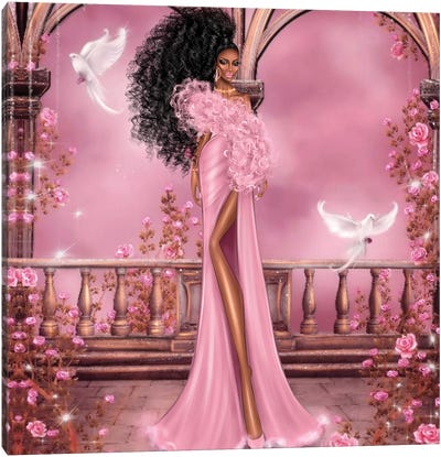 Women In Pink Canvas Art Print - Dove & Pigeon Art