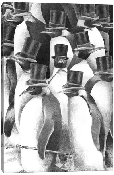 A Gathering of Gentlemen Canvas Art Print - Penguin Art