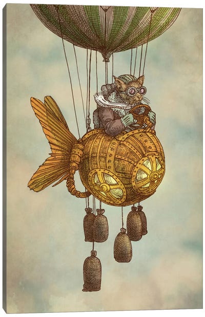 Around the World in the Goldfish Flyer Canvas Art Print - Hot Air Balloon Art