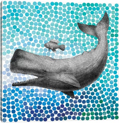 Whale and Fish I Canvas Art Print - Kids Nautical & Ocean Life Art