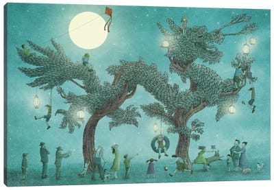 Dragon Tree At Night Canvas Art Print - Mythical Creature Art