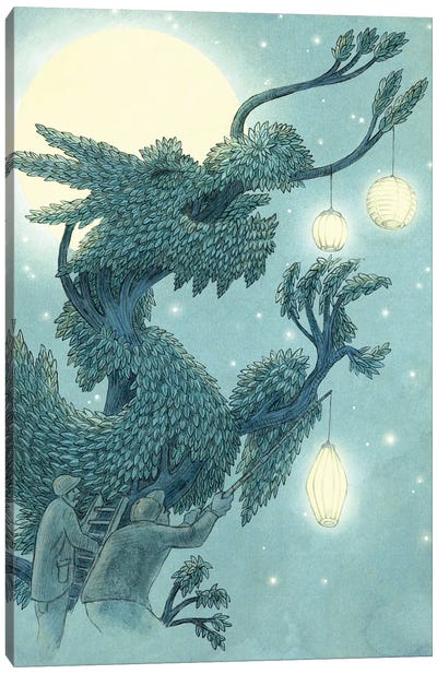 Dragon Tree At Night Set-Up Canvas Art Print - Dragon Art