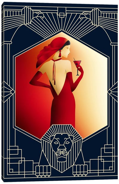 Lady In Red Canvas Art Print - Art Deco