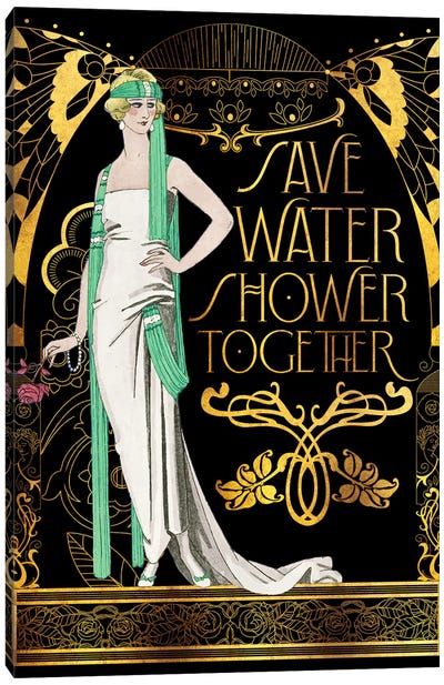 Save Water Shower Together Canvas Art Print - Art Deco