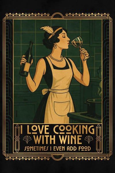 Art Deco: I Love Cooking With Wine by Emmi Fox Designs