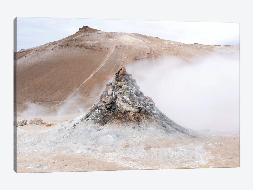 Iceland, Lake Myvatn District, Hverir Geothermal Area. Numerous Thermal Vents Sitting Next To A Hill Of Reddish Lava. by Ellen Goff 1-piece Canvas Wall Art