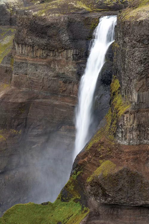 Iceland, Southern Highlands, Haifoss Waterfall. The Fossa River Flowing Over The Cliffs, Plunging 122 Meters.