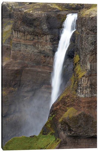Iceland, Southern Highlands, Haifoss Waterfall. The Fossa River Flowing Over The Cliffs, Plunging 122 Meters. Canvas Art Print