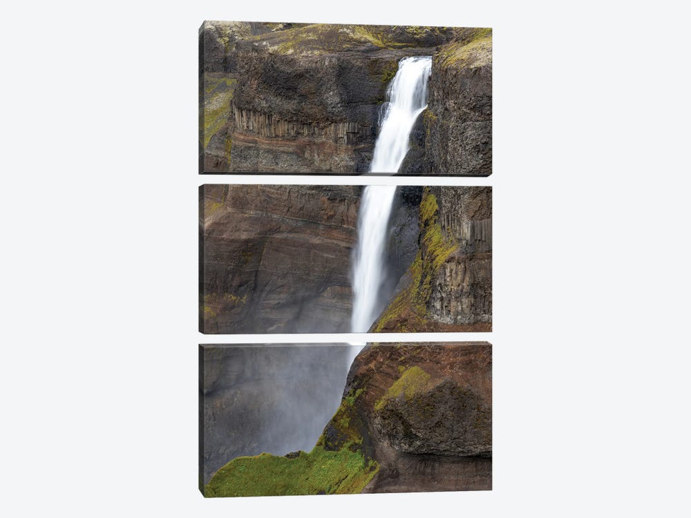 Iceland, Southern Highlands, Haifoss Waterfall. The Fossa River Flowing Over The Cliffs, Plunging 122 Meters. by Ellen Goff 3-piece Art Print