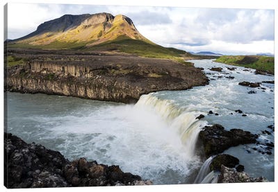 The Pjorsa River Flowing Into The Pjofafoss Waterfall With Mount Burfell In The Background, Southern Highlands, Iceland Canvas Art Print
