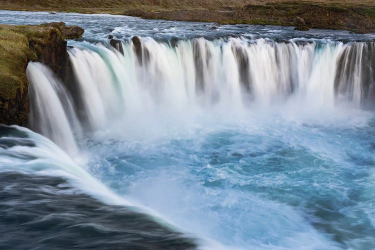 Iceland, Godafoss waterfall. The waterfall stretches over 30 meters with multiple small waterfalls at the edges.