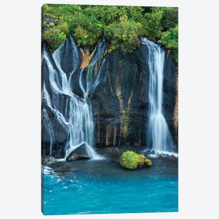 Iceland, Hraunfossar. Tiny cascades emerge from the lava to flow into the Hvita River over a half mile stretch. Canvas Print #EGO130} by Ellen Goff Canvas Wall Art