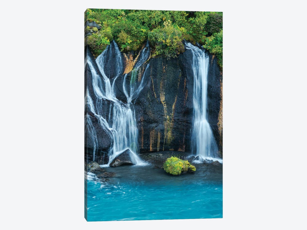 Iceland, Hraunfossar. Tiny cascades emerge from the lava to flow into the Hvita River over a half mile stretch. by Ellen Goff 1-piece Canvas Art Print
