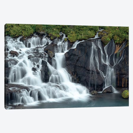 Iceland, Hraunfossar. Tiny cascades emerge from the lava to flow into the Hvita River over a half mile stretch. Canvas Print #EGO131} by Ellen Goff Canvas Artwork