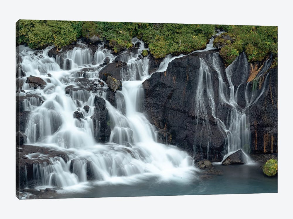 Iceland, Hraunfossar. Tiny cascades emerge from the lava to flow into the Hvita River over a half mile stretch. by Ellen Goff 1-piece Canvas Artwork