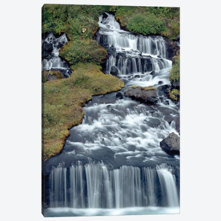 Iceland, Hraunfossar. Tiny cascades emerge from the lava to flow into the Hvita River over a half mile stretch. Canvas Print #EGO132} by Ellen Goff Canvas Wall Art