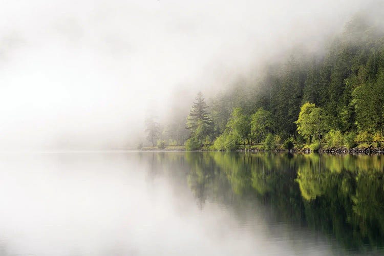 USA, Washington State, Olympic National Park, Crescent Lake. Fog Obscures Some Of Crescent Lake.