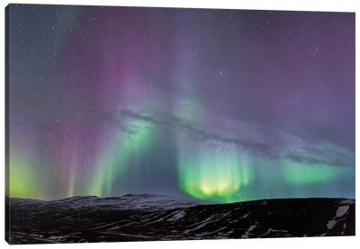 Iceland, Akureyri. Northern Lights glowing I Canvas Art Print - Iceland Art