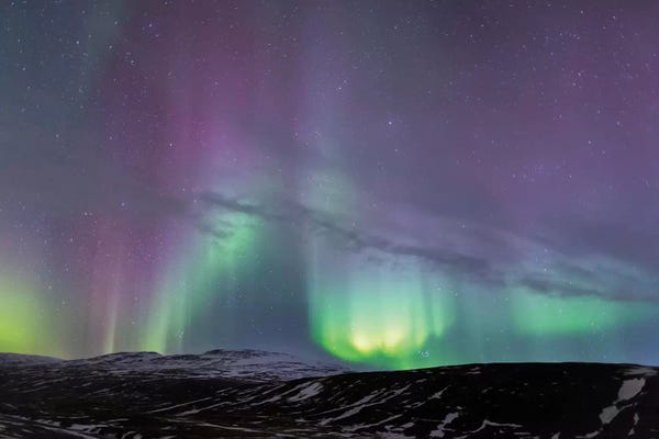 Ellen Goff: Iceland, Akureyri. Northern Lights glowing I by Ellen Goff