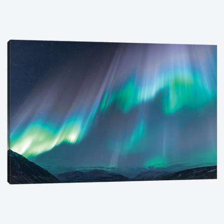 Iceland, Akureyri. The northern lights glow in unbelievable colors I Canvas Print #EGO24} by Ellen Goff Canvas Wall Art