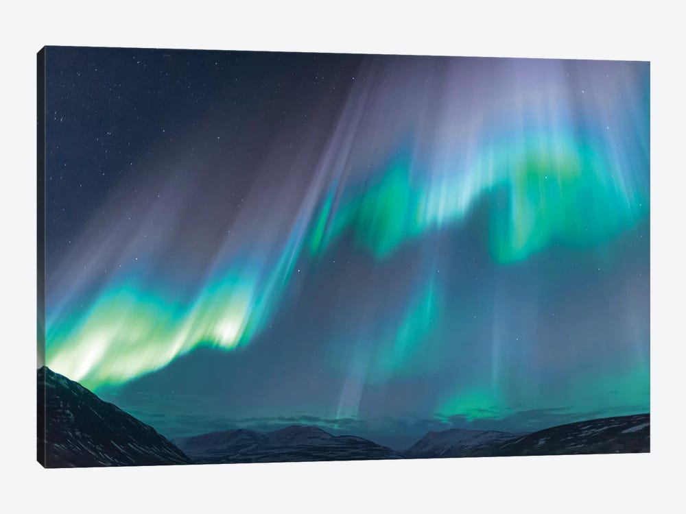 Iceland, Akureyri. The northern lights glow in unbelievable colors I by Ellen Goff 1-piece Canvas Art