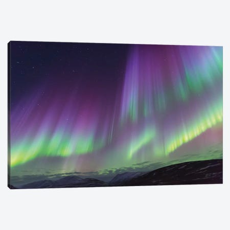 Iceland, Akureyri. The northern lights glow in unbelievable colors II Canvas Print #EGO25} by Ellen Goff Canvas Wall Art