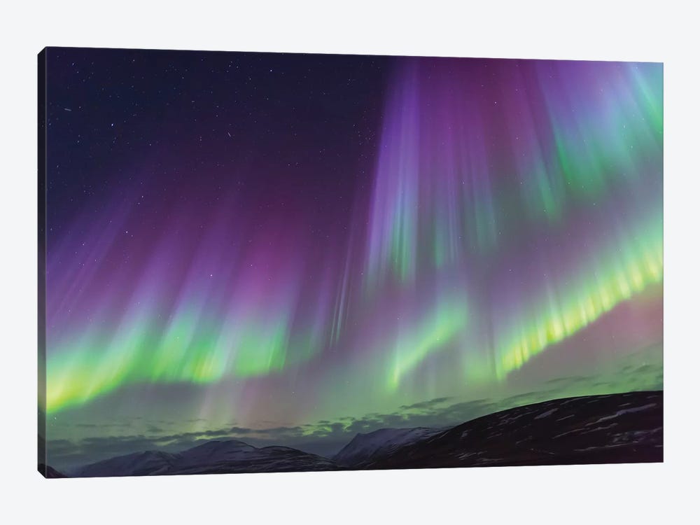 Iceland, Akureyri. The northern lights glow in unbelievable colors II by Ellen Goff 1-piece Canvas Print