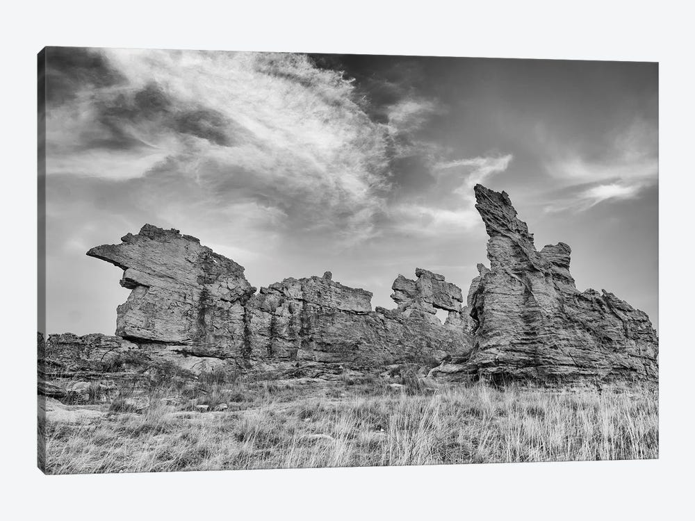 Africa, Madagascar, Isalo National Park. The Clouds Set Off The Sandstone Formation In This Black And White Rendition. by Ellen Goff 1-piece Canvas Print