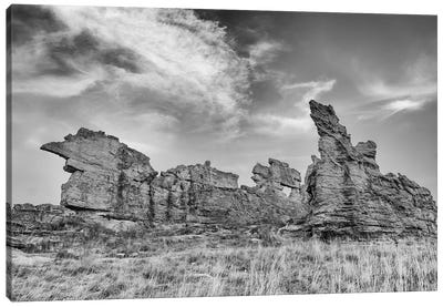 Africa, Madagascar, Isalo National Park. The Clouds Set Off The Sandstone Formation In This Black And White Rendition. Canvas Art Print