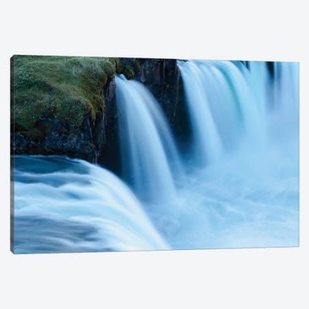 Iceland, Godafoss Waterfall. Some Of The Small Falls On The Edges Of The Main Fall Look Blue In The Evening Light. Canvas Print #EGO94} by Ellen Goff Canvas Print