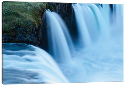 Iceland, Godafoss Waterfall. Some Of The Small Falls On The Edges Of The Main Fall Look Blue In The Evening Light. Canvas Art Print