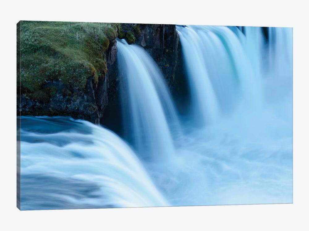 Iceland, Godafoss Waterfall. Some Of The Small Falls On The Edges Of The Main Fall Look Blue In The Evening Light. by Ellen Goff 1-piece Canvas Print