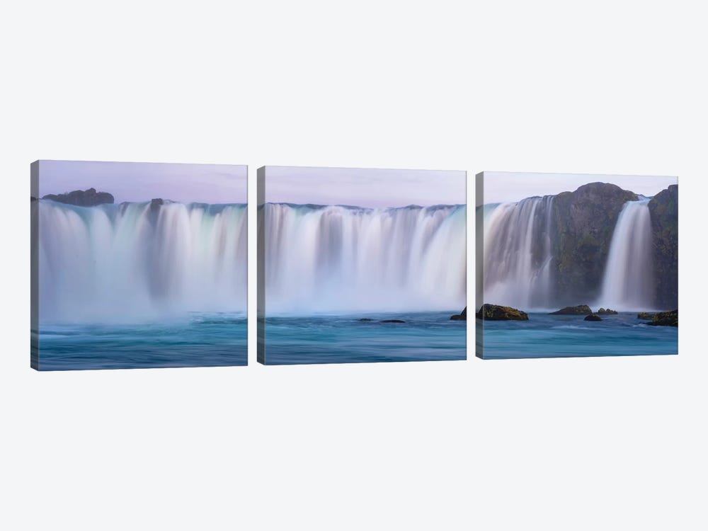 Iceland, Godafoss Waterfall. The Waterfall Stretches Over 30 Meters With Multiple Small Waterfalls At The Edges. by Ellen Goff 3-piece Canvas Wall Art