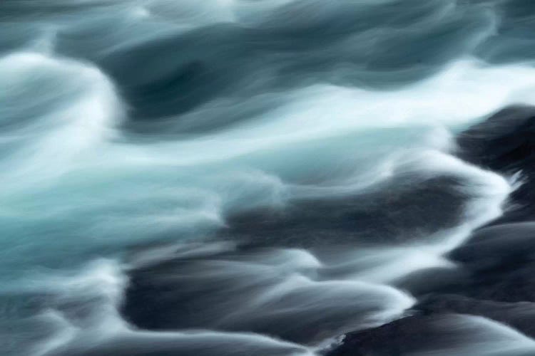 Iceland, Hraunfossar, Hvita River. The Hvita River Flow Quickly, Creating Patterns With A Slow Shutter Speed.